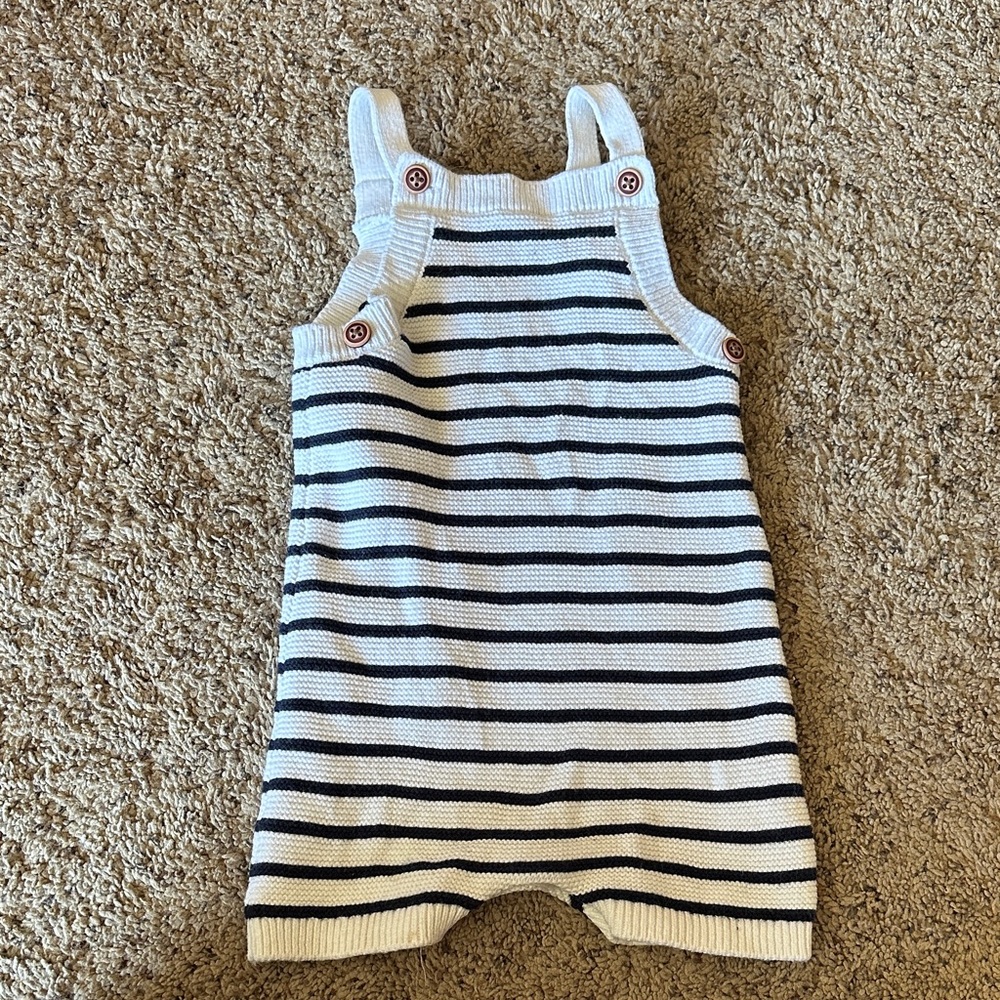 Janie and Jack Striped Knit Baby Shortie Romper - White & Navy
